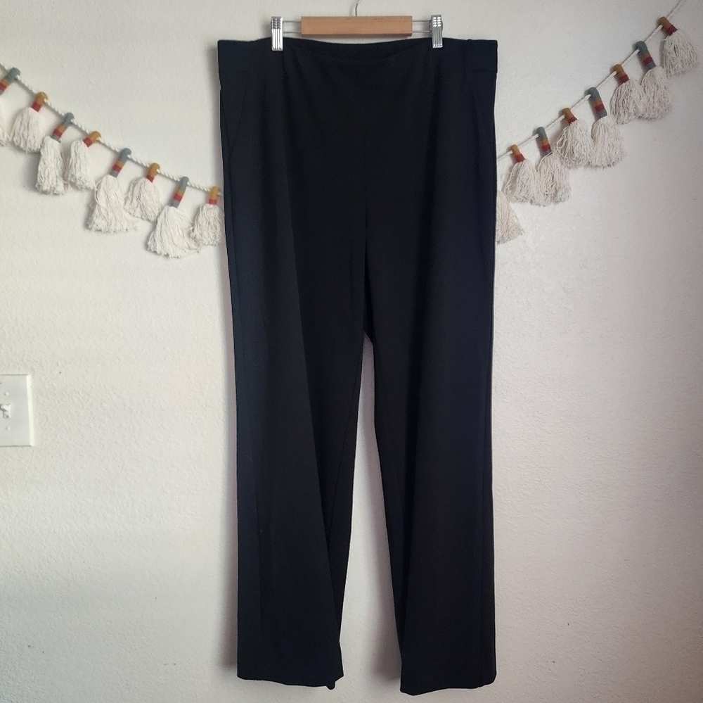 Chico's Ponte Black Wide Leg Pull On Trouser Pants Minimalist Contemporary 16R